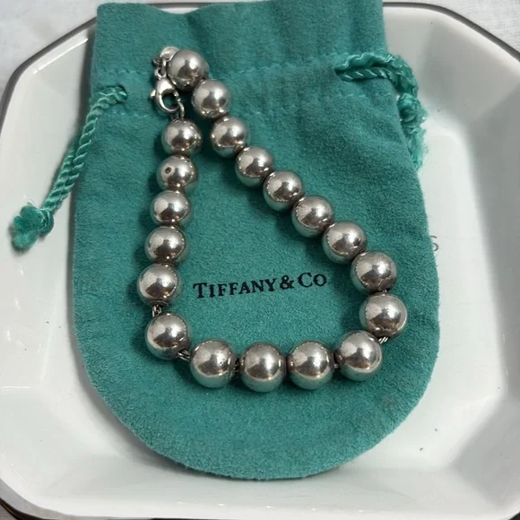 Tiffany - Authentic Sterling Silver 10mm Ball Bead Chain Bracelet with Pouch
